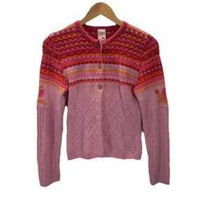 VTG Oilily angora/ wool Knit button Cardigan Womens XS Pink fair isle preppy